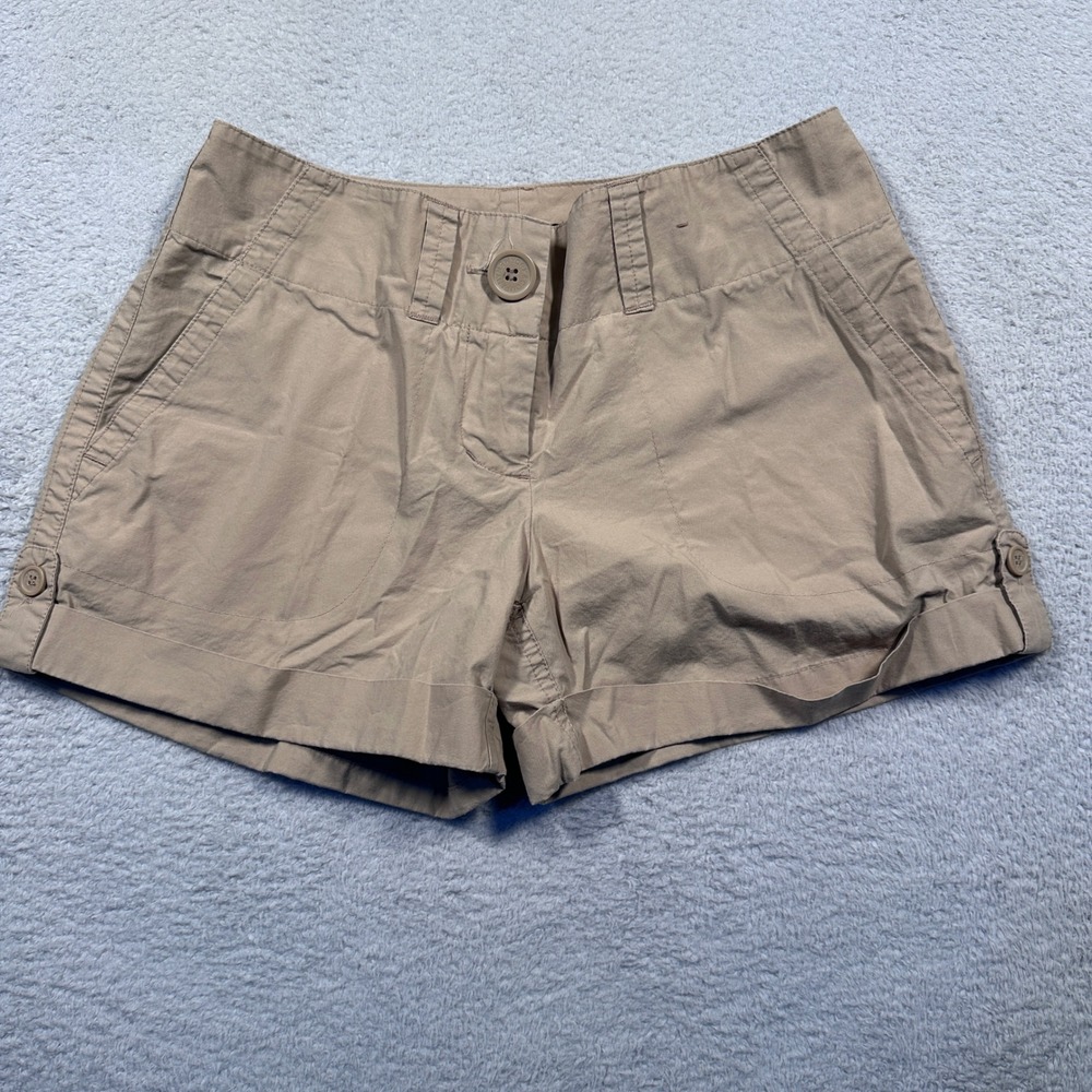 Y2K New York & Company Khaki Shorts Cuffed 100% Cotton Button Pockets Women's 2